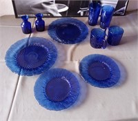 911 - NICE LOT OF BLUE GLASSWARE & DISHES