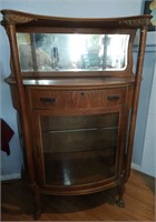 911 - VERY OLD WOOD, GLASS & MIRROR SIDEBOARD