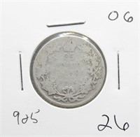1906 Canadian 0.925 Silver 25 Cents