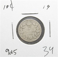 1919 Canadian 0.925 Silver 10 Cents
