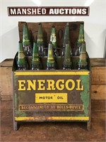 Original Energol Oil Bottle Rack, Bottles & Tops