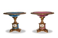 Pair of Sevres Porcelain and Gilt Bronze Tazza