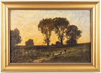 Charles Volkmar Shepherd W Flock Oil on Canvas