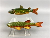 2 Bill Green Trout Fish Spearing Decoys,