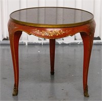 Chinese Red Lacquer And Marble Side Table