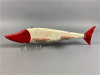 Large Red & White Fish Decoy by Unknown Carver,