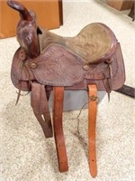 Horse Saddle, Tooled Leather, 17"