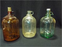 Glass Gallon Jugs, Clear, Green, Brown (3)