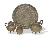 Fine Indian Silver Tea Set with Parcel Gilt Tray