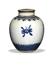 Chinese Blue and White Lidded Jar, 18th C#