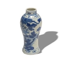Chinese Blue and White Flower Vase, 19th C#