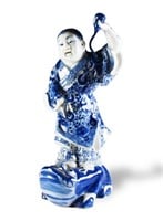 Chinese Blue & White Porcelain Statue of Liu Hai