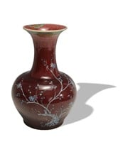 Chinese Red Glazed Enameled Vase, 19th C#
