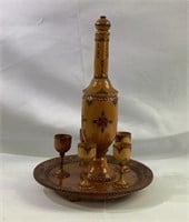 Wood Decorated Decanter set