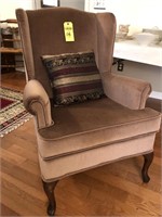 Brown Upholstered Wing Back Arm Chair