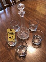 Cut Glass Wine Decanter w/ 5 Glasses