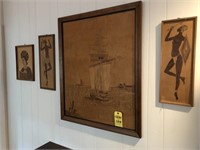 4 Inlaid Wood Pictures, 26"x32" Sail Boat