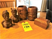 Wood Carved Mugs, Native Man & Woman,