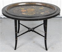 Victorian Floral Toleware Tray On Stand