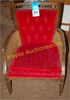 Occasional Chair, Red Fabric / Cane Sides