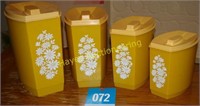 Vintage Yellow Plastic Canisters (1 lid damaged)