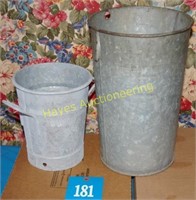 2 Galvanized Buckets - 13" & 8"