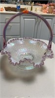 LARGE PEARL COLORED BASKET WITH LILAC EDGING