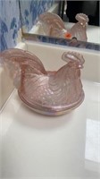 FENTON ROOSTER DISH, 6"HIGH, 7" WIDE