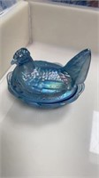 FENTON 5 IN ROOSTER DISH BLUE