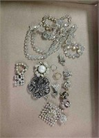 Brooches, clip-on earrings, necklace
