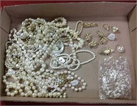 Assortment of pearl jewelry - pins, post-back