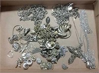 Silver costume jewelry - necklaces, pins, c