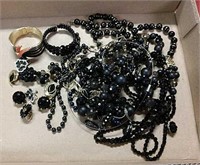 Black costume jewelry- clip on earrings,