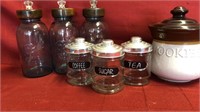 Mason jar canisters, cookie jar, glass canister