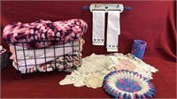 Doilies, knitted blankets & kitchen items