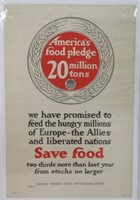WWI US FOOD ADMINSTRATION POSTER - 20 MILLION TONS