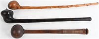 LOT OF 3 WOOD TRIBAL BATTLE OR WAR CLUBS