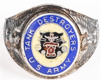 WWII US ARMY TANK DESTROYER STERLING RING WW2