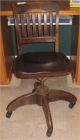 Antique Oak Rolling Desk Chair & Mat