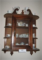Wall Curio Cabinet-18x14x5 W/ Miniature Tea Sets