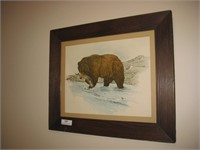 Oak Framed Bear Print 22 x 26