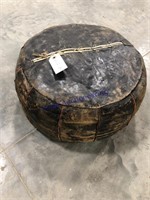 OLD LEATHER FOOTSTOOL, 18"W X 8"D