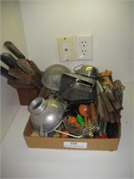 Box of Kitchen Utensils & Knives