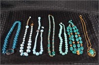 Vintage Glass Beaded Necklaces x7  Turquoise
