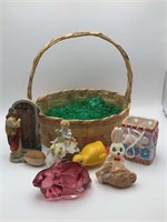 Easter Ruby Glass Rabbit, Figurines, Basket