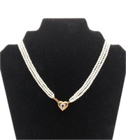 Blue Saphire Stone Pearl Necklace 585 Gold Clasp