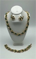 Trifari Emerald Necklace, Bracelet, Earrings Set