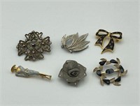 6 Vintage Brooches Lot