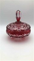 Ruby Thumbprint Footed Lidded Candy Dish
