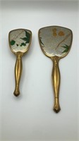 Vintage Brass Beveled Mirror Vanity Set